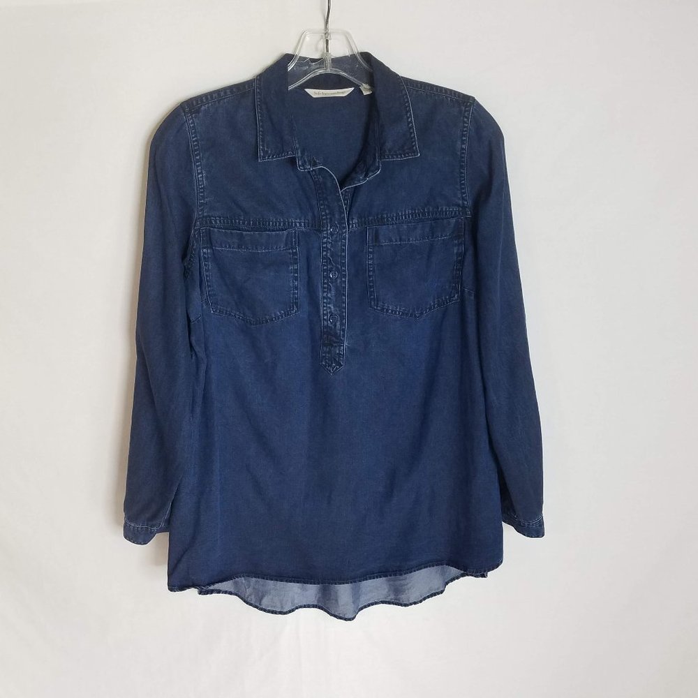 J. Jill Blue Denim Chambray Popover Top Shirt Women's Size XS